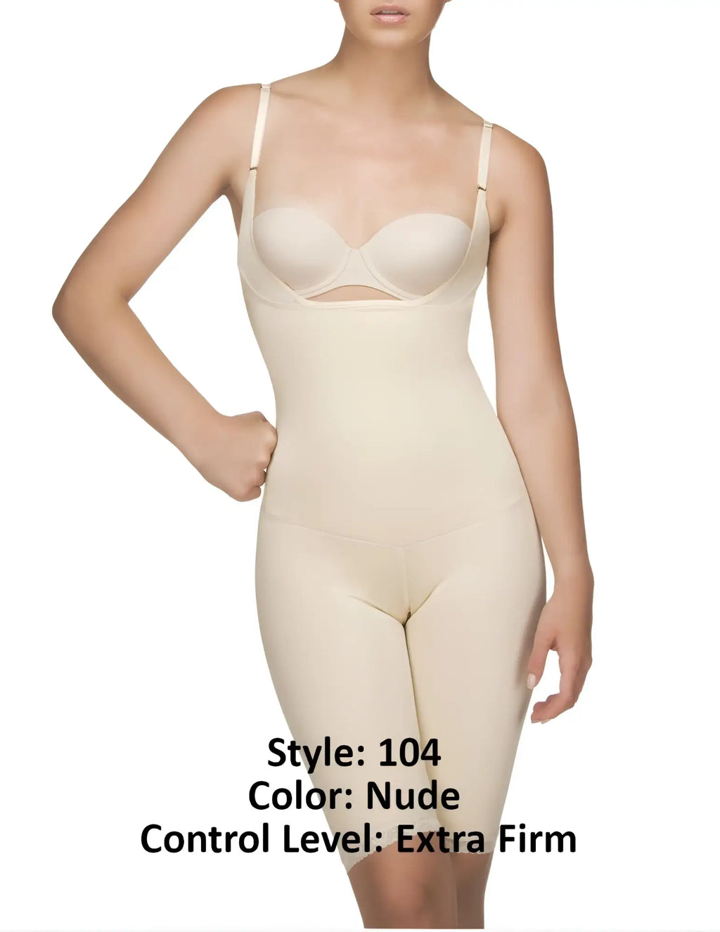 Vedette 104 Stephanie full body shaper nude color extra firm shapewear bodysuit with thin straps seamless design