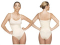 Cream-colored seamless Vedette 105 Lea bodysuit in bikini color nude with thin spaghetti straps and high-waisted design