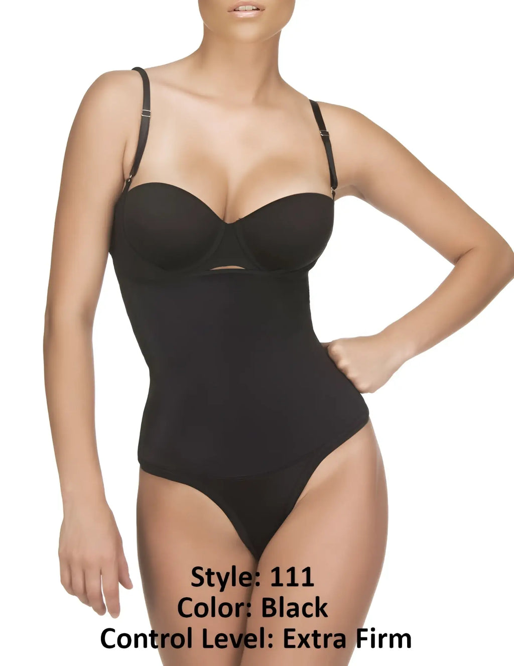 Black vedette 111 evonne underbust bodysuit with extra firm control thin straps seamless thong design