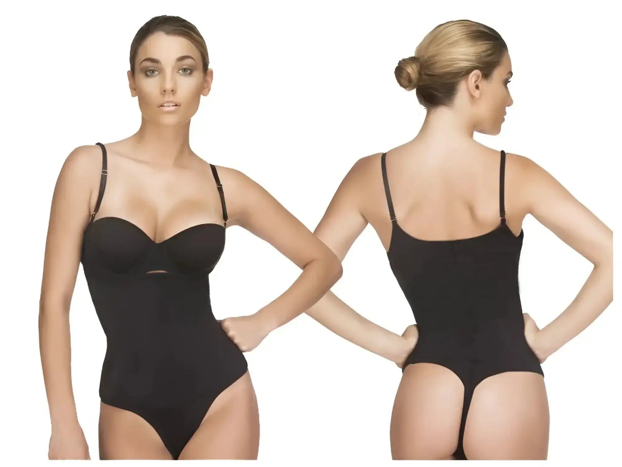 Black seamless vedette 111 evonne underbust bodysuit with thin straps and form-fitting thong design