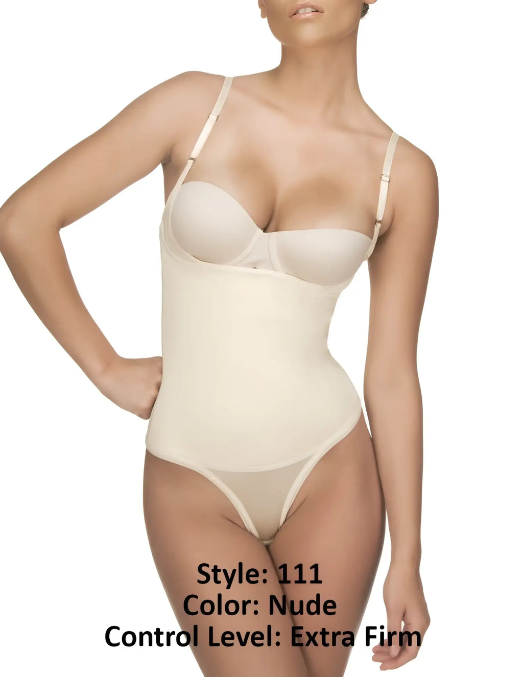 Vedette 111 Evonne nude underbust bodysuit with extra-firm shaping thin straps and seamless thong design