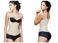 Beige vedette 200 renee latex underbust waist cincher with black lace trim and matching black bra cup in nude color
