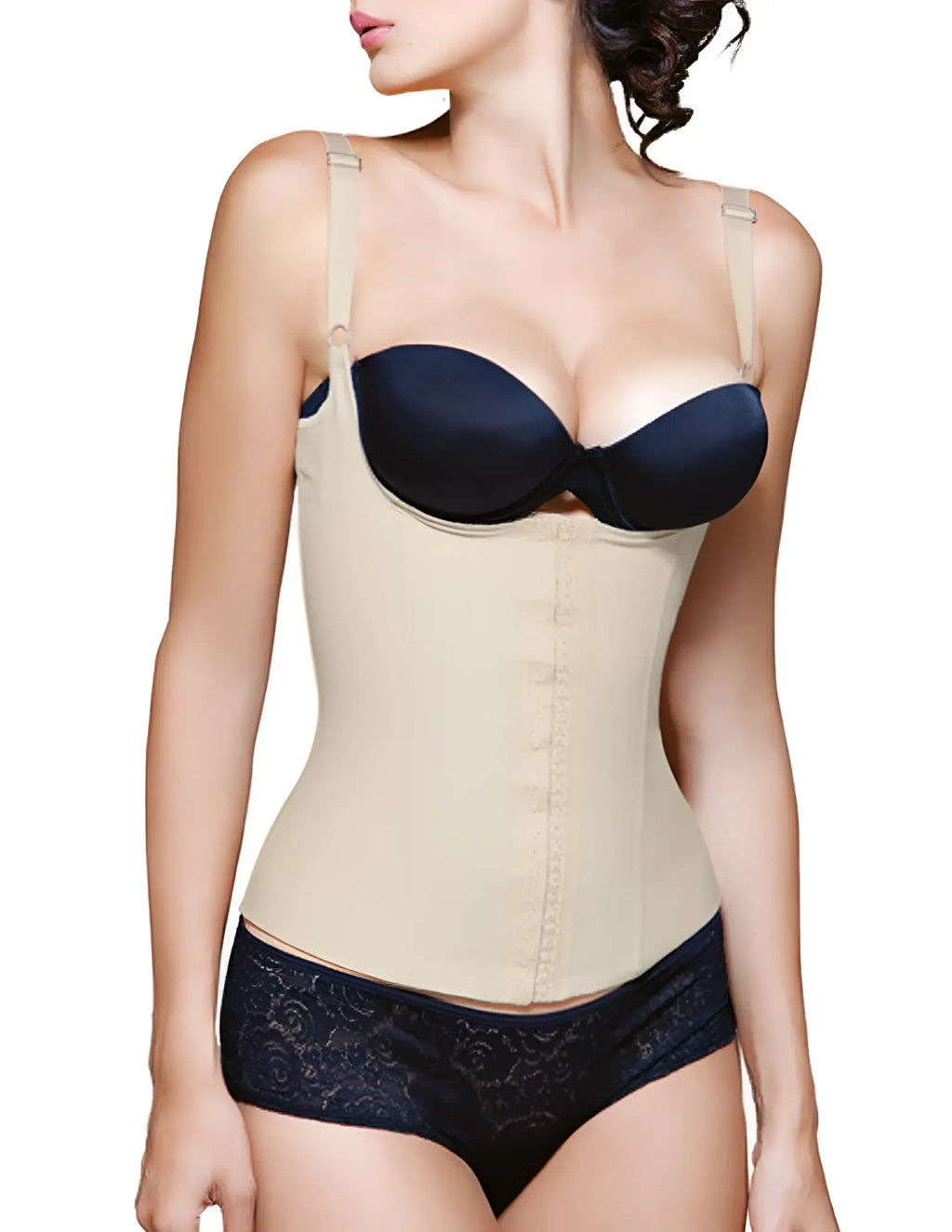 Beige vedette 200 renee latex underbust waist cincher with satin finish and adjustable straps in nude color