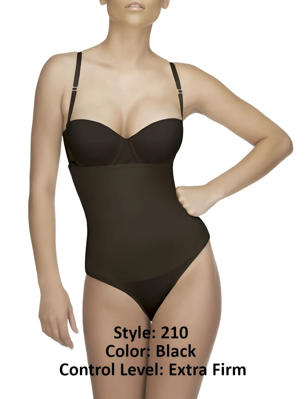 Black Vedette 210 Nadine strapless bodysuit in bikini color with extra firm control seamless design and thin straps