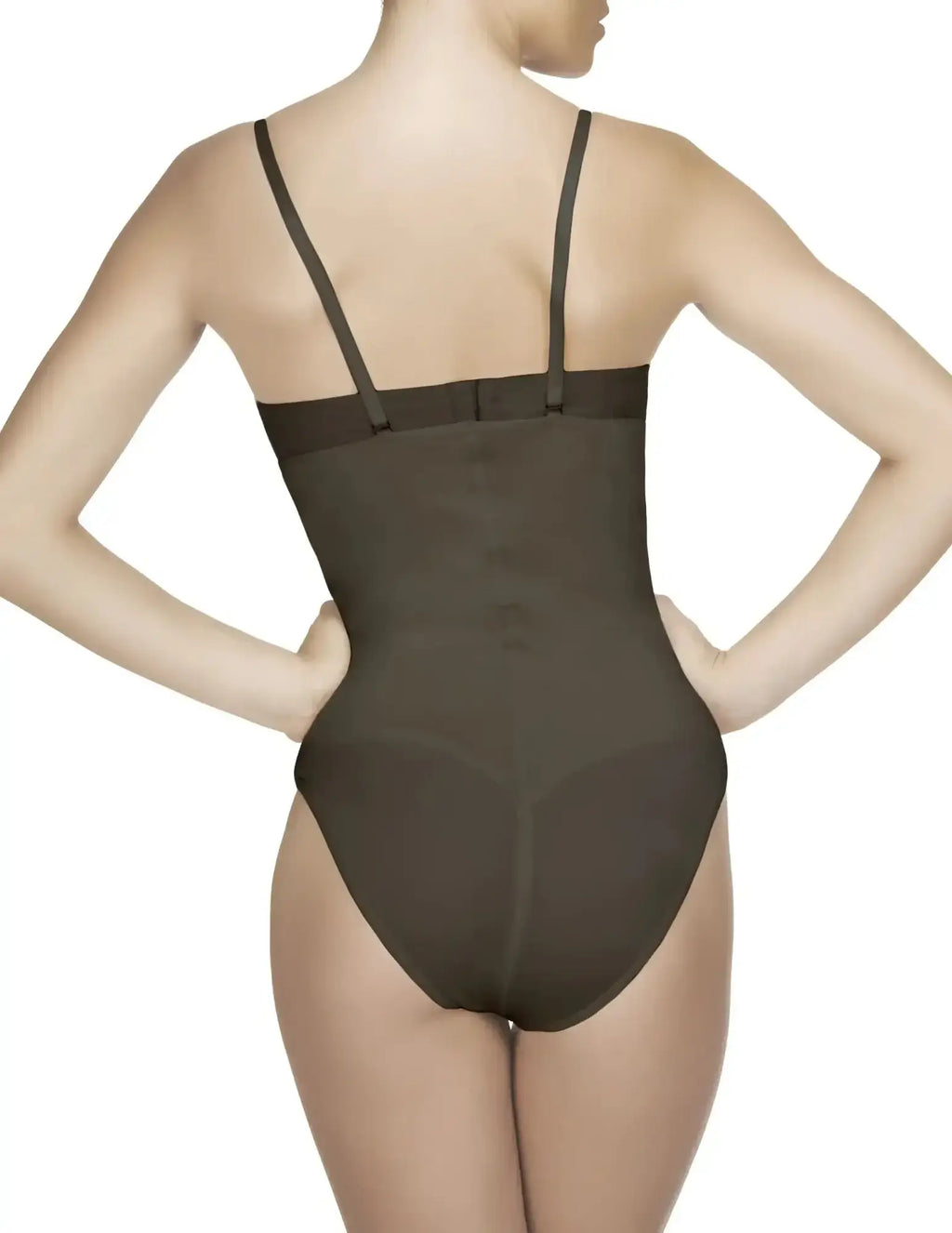 Vedette 210 Nadine strapless bodysuit bikini colour black sleek dark brown bodycon one-piece with thin straps