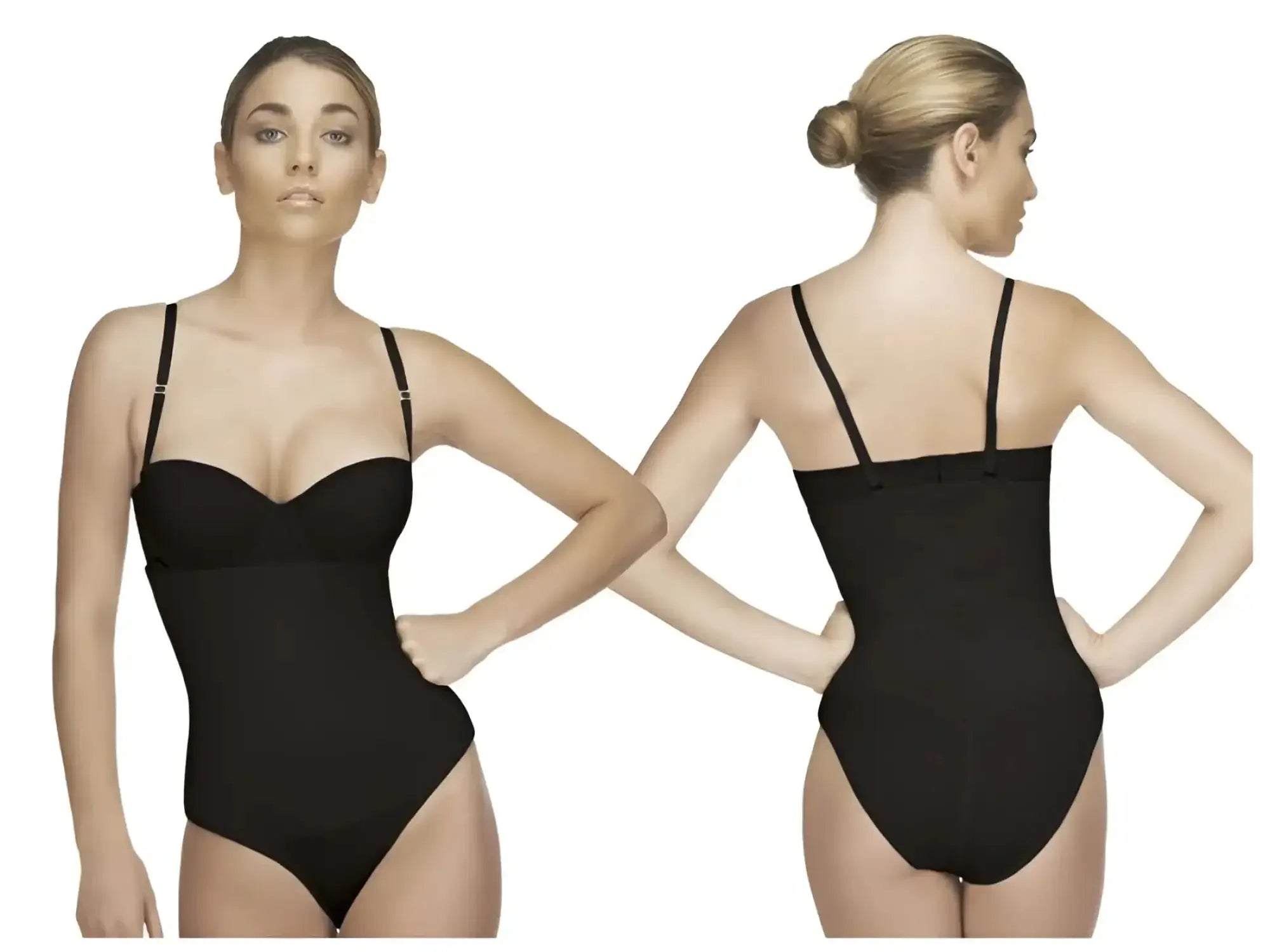 Black seamless Vedette 210 Nadine strapless bodysuit with thin straps and a flattering form-fitting design