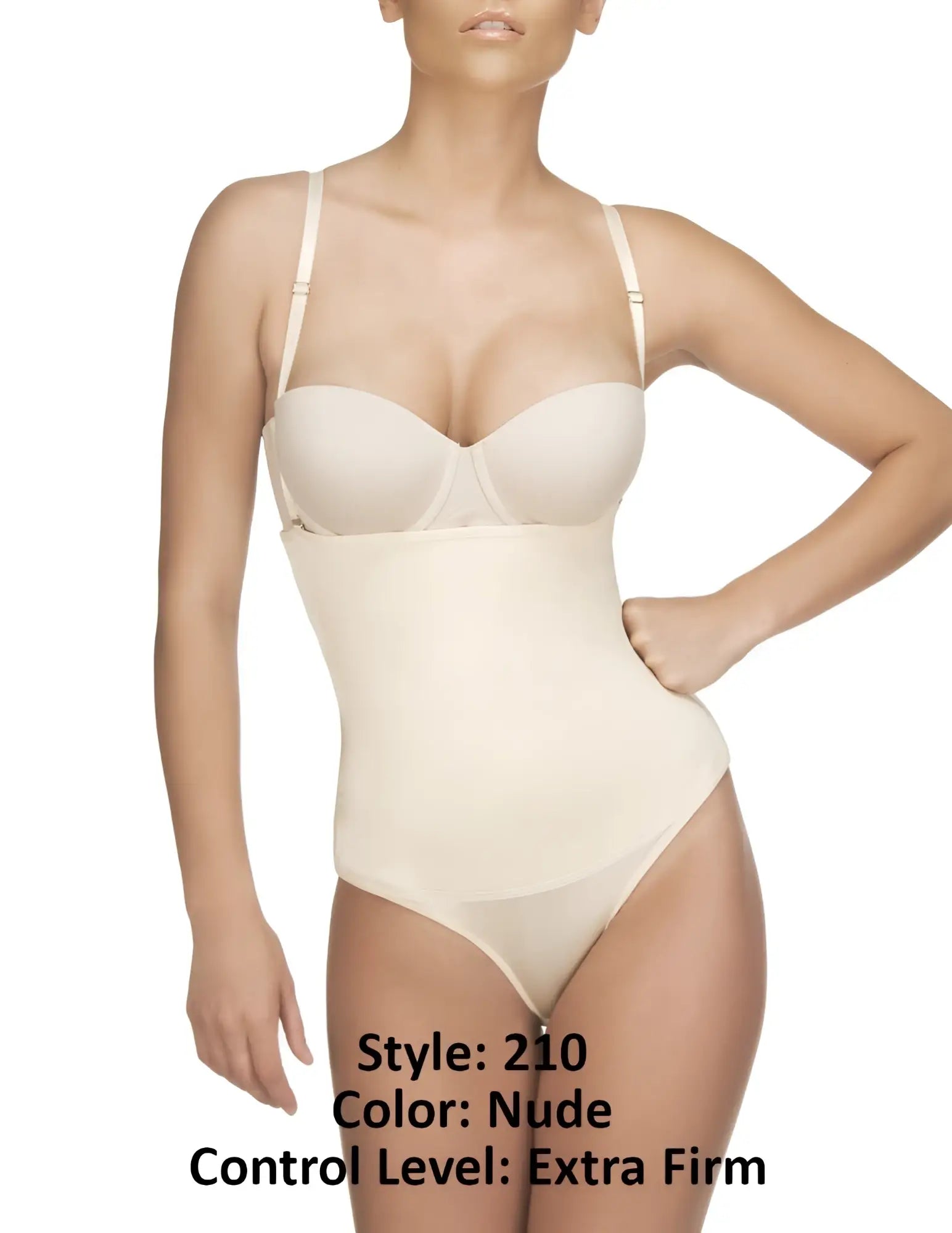 Vedette 210 Nadine strapless bodysuit in bikini color nude extra-firm seamless body shaper with thin straps
