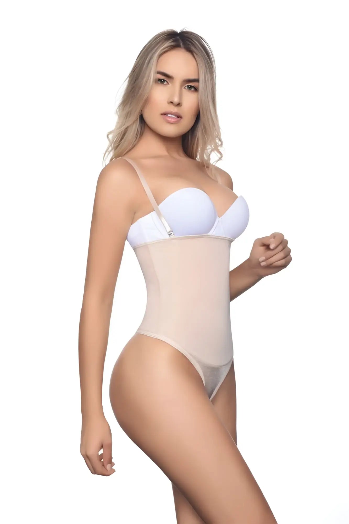 Vedette 211 Nadine strapless bodysuit in thong color nude with thin straps and smooth beige and white form-fitting design