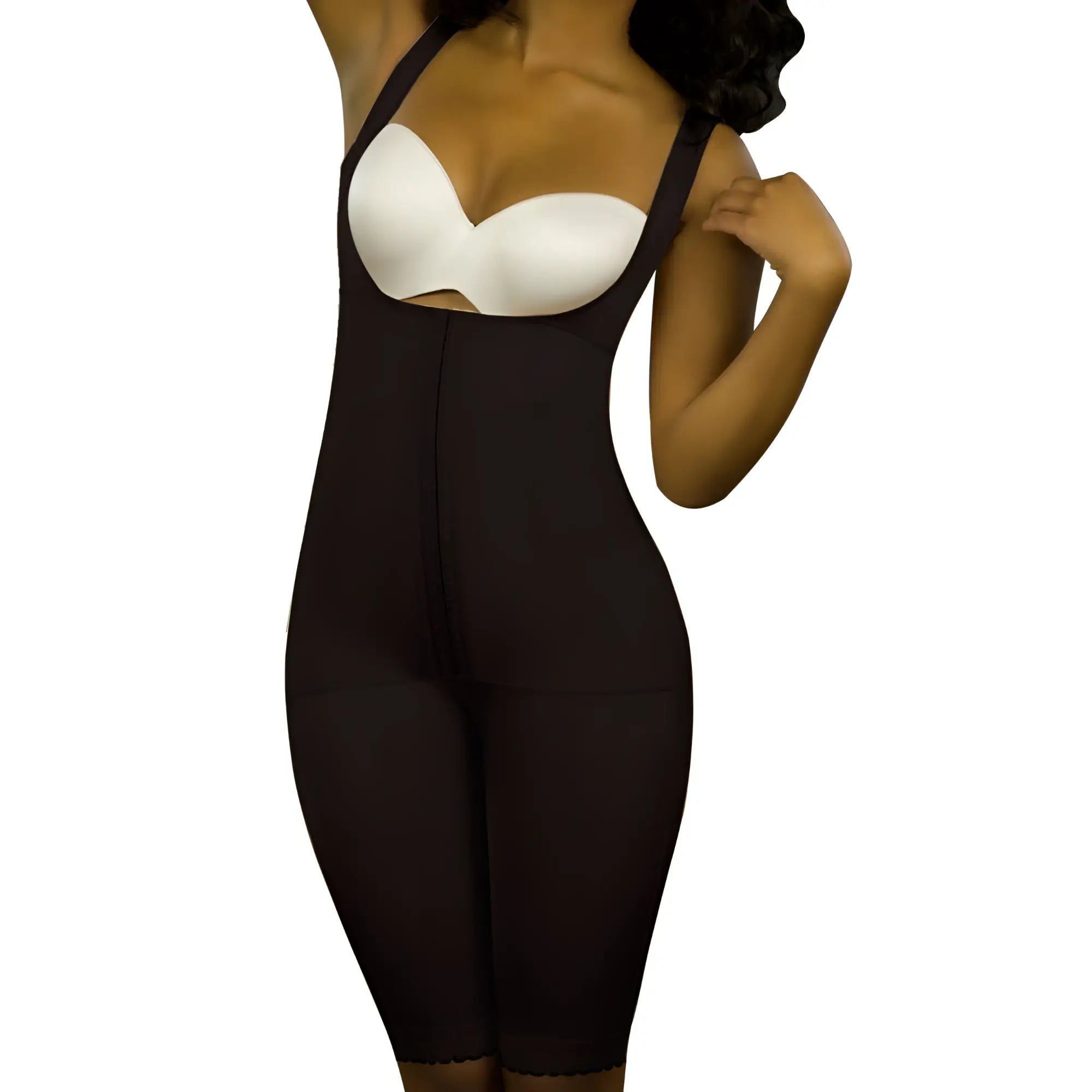 Black Vedette 350 Marcelle high back full body shaper with white underwire bra insert and smooth shapewear fabric