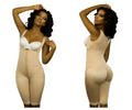 Beige nude vedette 350 marcelle high back full body shaper with front zipper and lace trim at the hem