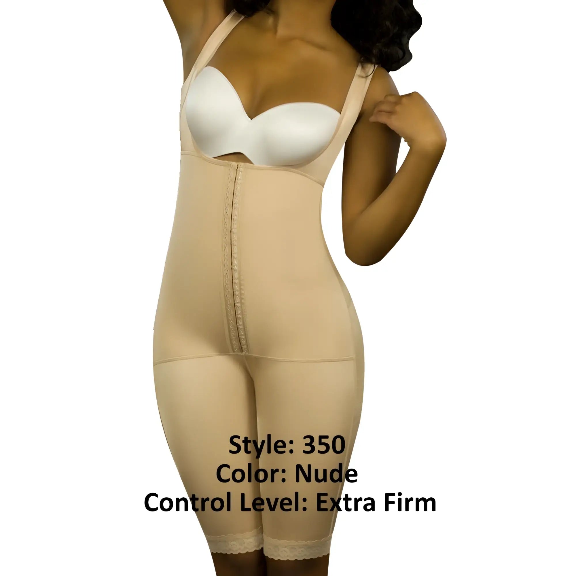 Nude vedette 350 marcelle high back full body shaper with extra firm control lace trim and central zipper