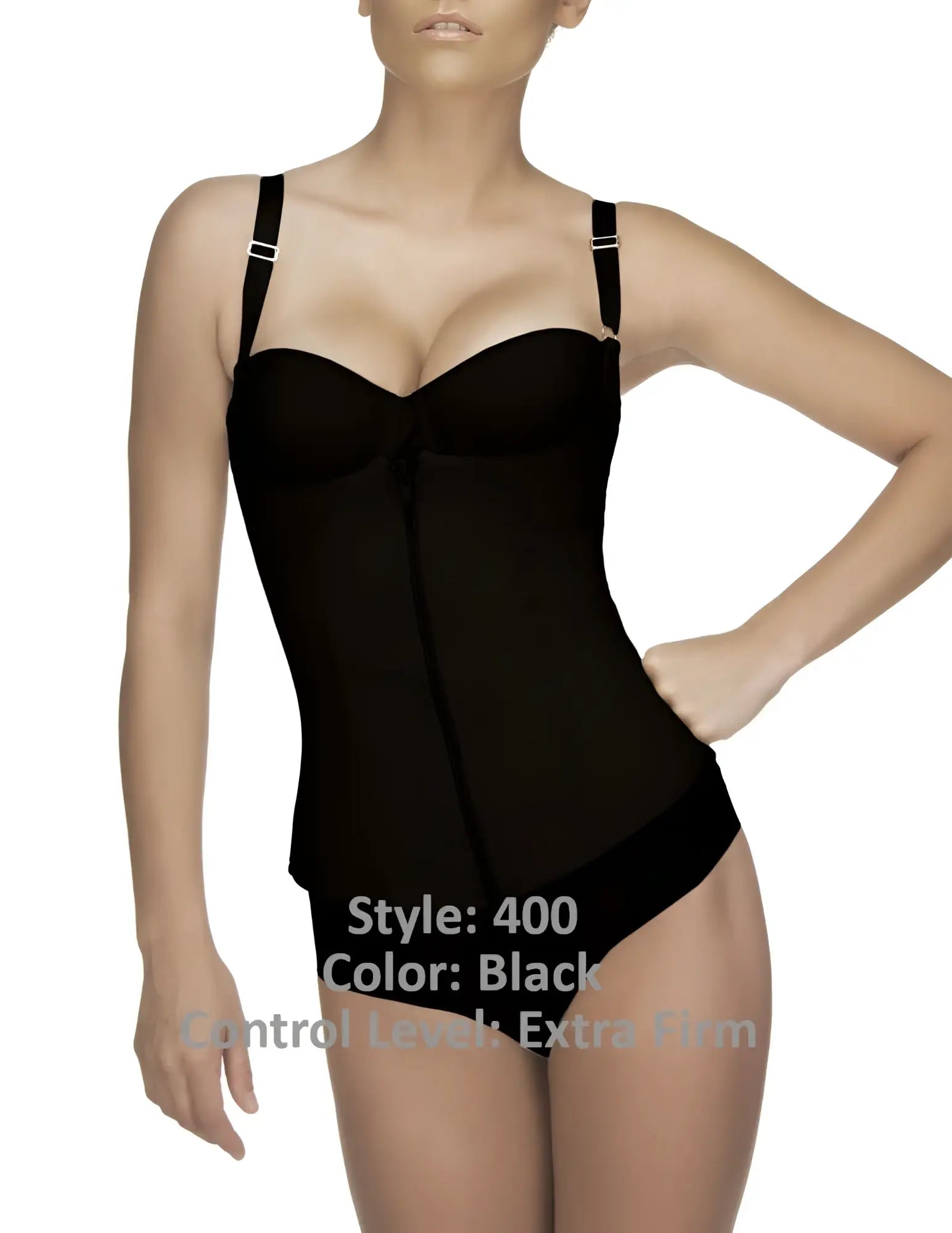 Vedette 400 felice black underbust waist cincher with zipper and adjustable straps in form-fitting body shaper design