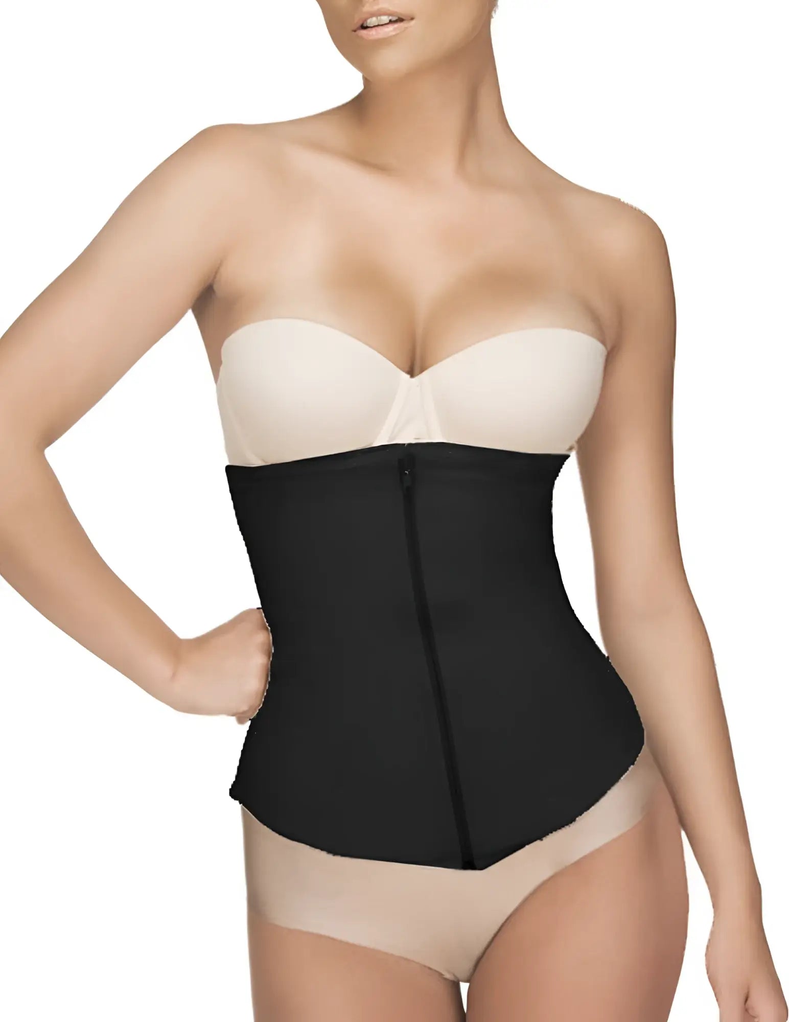 Vedette 403 Gigi black waist cincher with front zipper and structured form fitting design for waist shaping