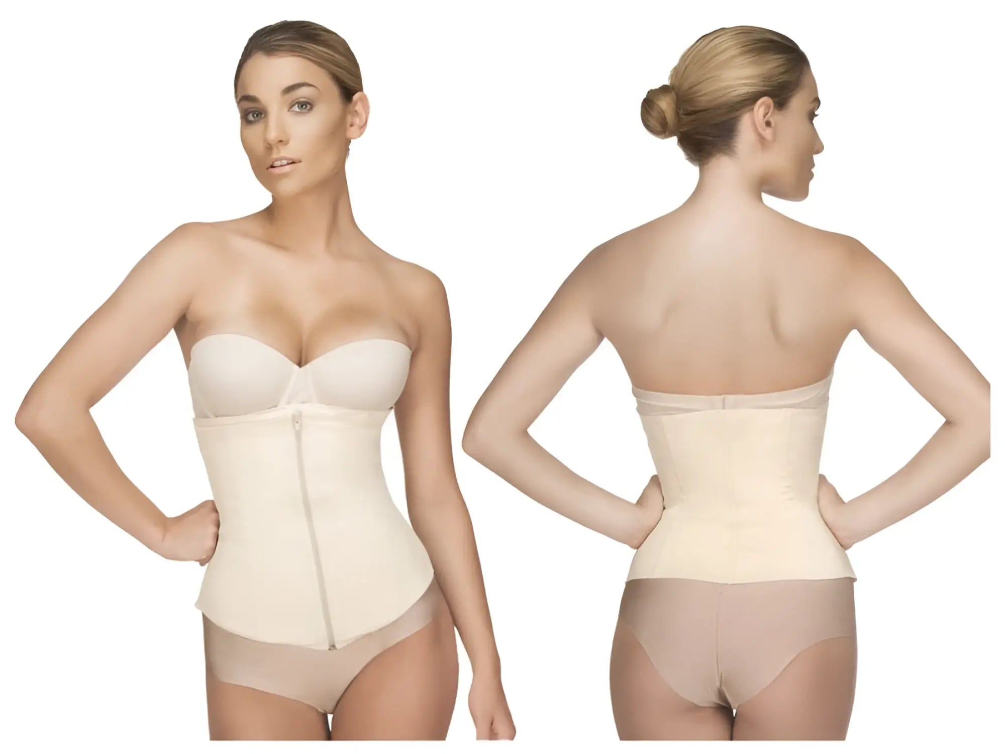 Beige vedette 403 gigi waist cincher with underwire central zipper and adjustable straps in nude color