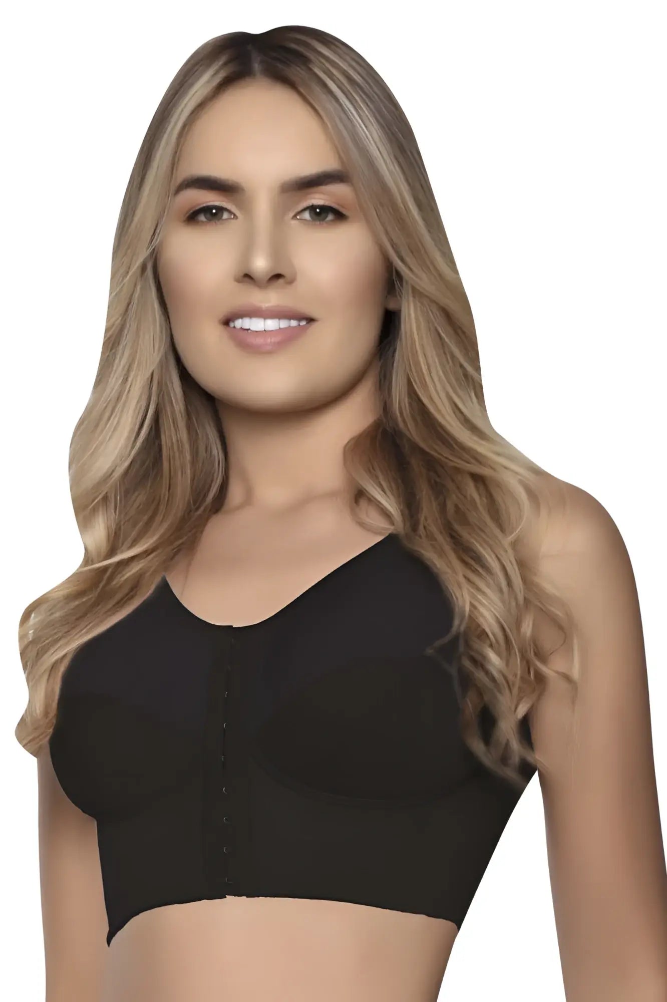 Black vedette 5083 back-support brassiere seamless underwire-free with front button closure and soft stretch fabric