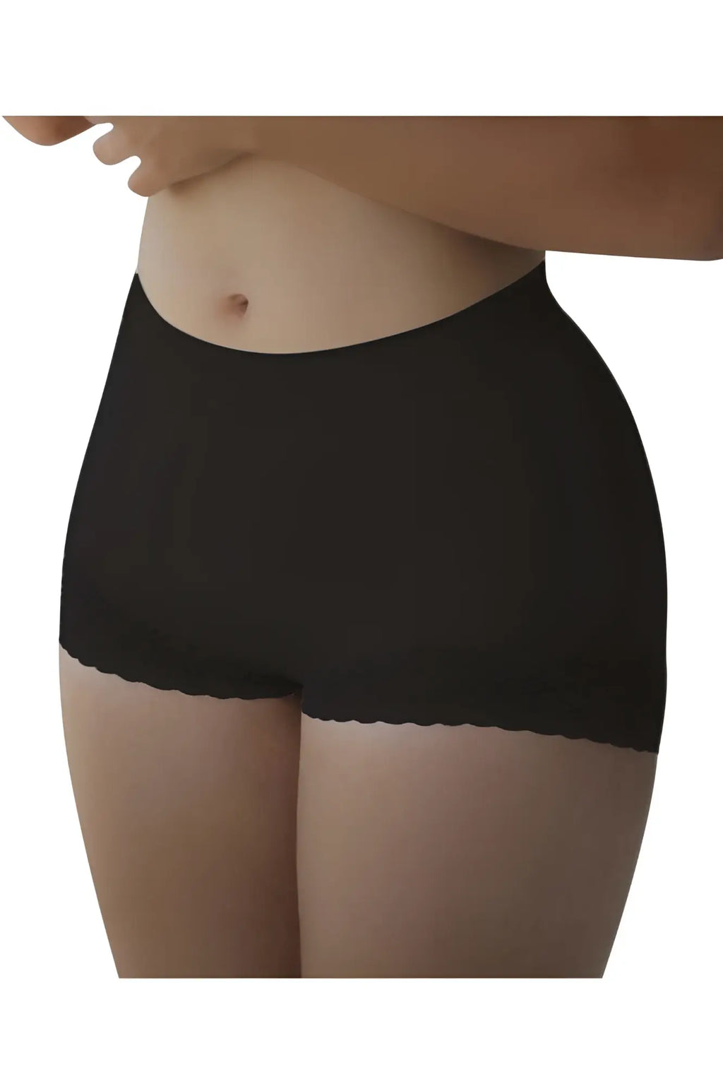 Black vedette 5092 butt lifter shaper short with scalloped lace trim high waisted underwear back side view