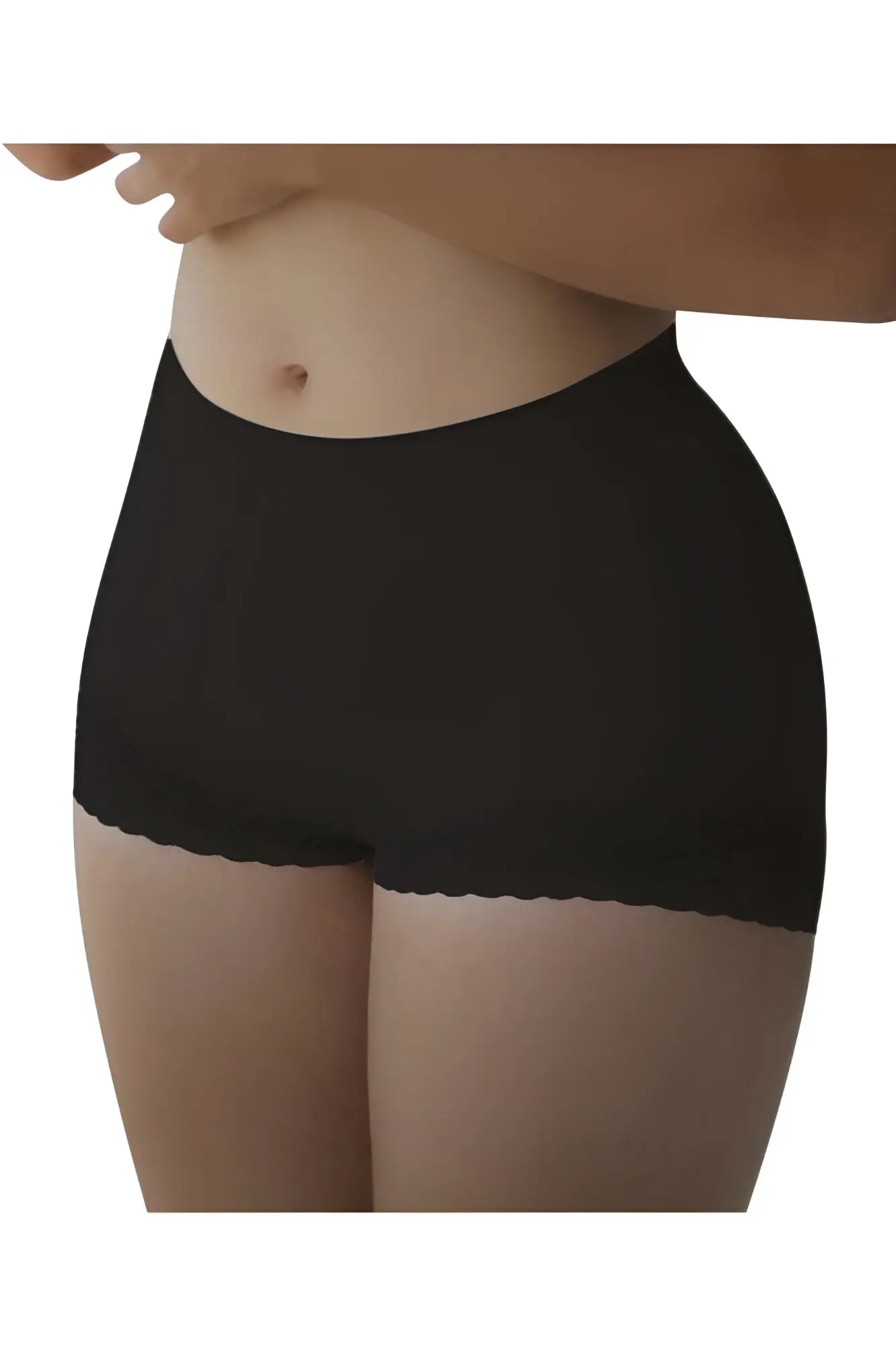 Black vedette 5092 butt lifter shaper short with scalloped lace trim high waisted underwear back side view