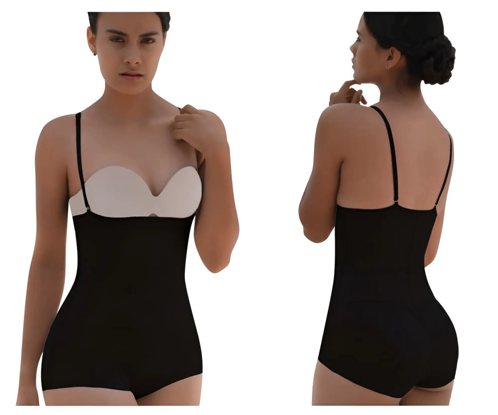 Black and white seamless bodycon vedette 5099 strapless body shaper with thin straps and butt lifter design
