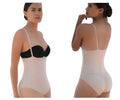 Black and beige vedette 5108 strapless body shaper with adjustable straps and butt lifter in nude color front view