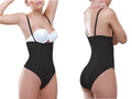 Black Vedette 905 Anastasia strapless waist nipper bodysuit with thin straps and white underwire bra insert