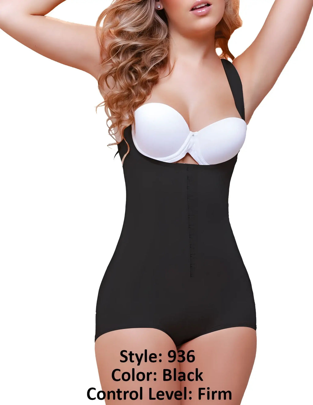 Black Vedette 936 Ariana high back wide strap firm control body shaper with white underwire bra insert