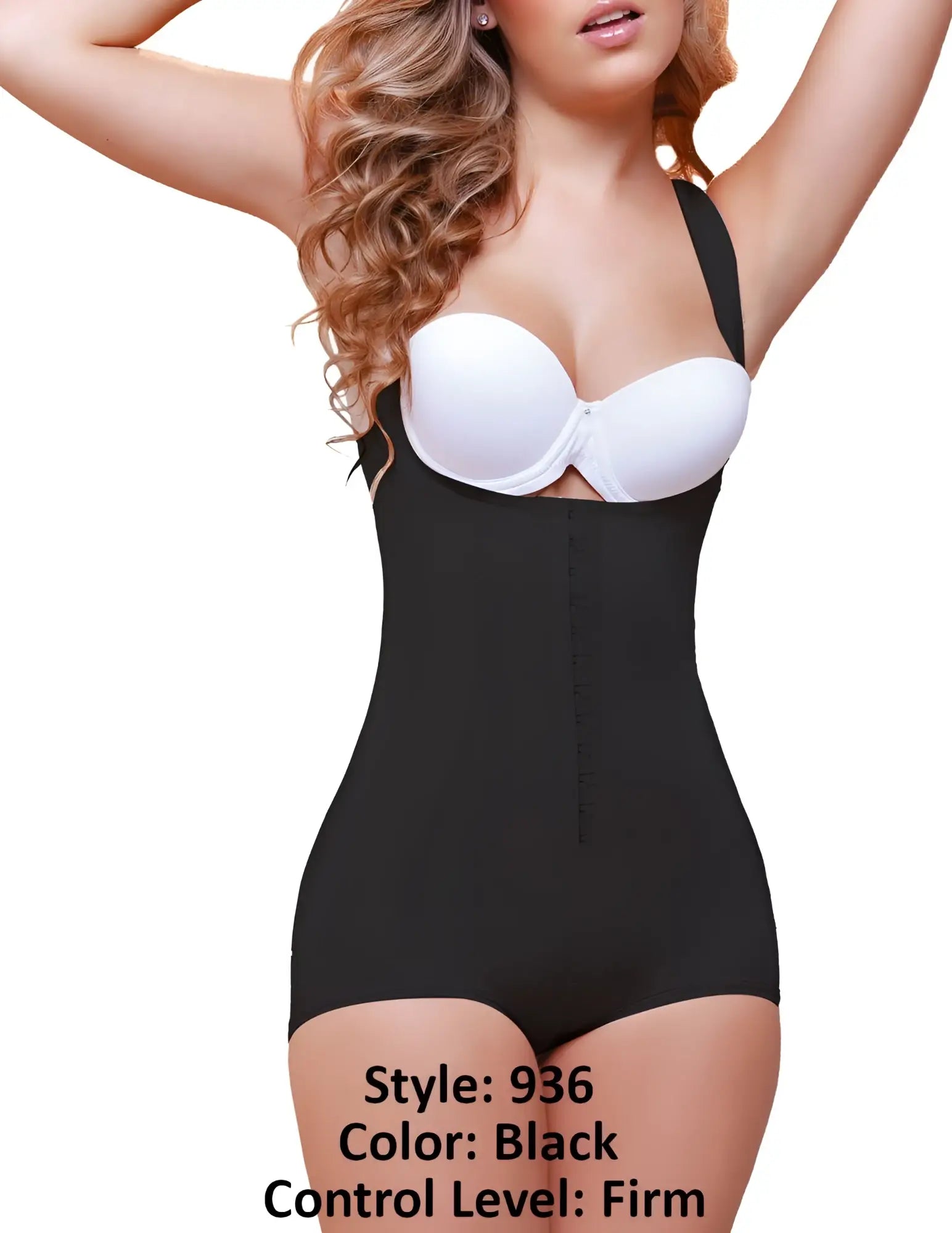 Black Vedette 936 Ariana high back wide strap firm control body shaper with white underwire bra insert