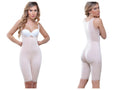 White seamless vedette 938 full body control suit with front zipper adjustable straps and high back in nude color