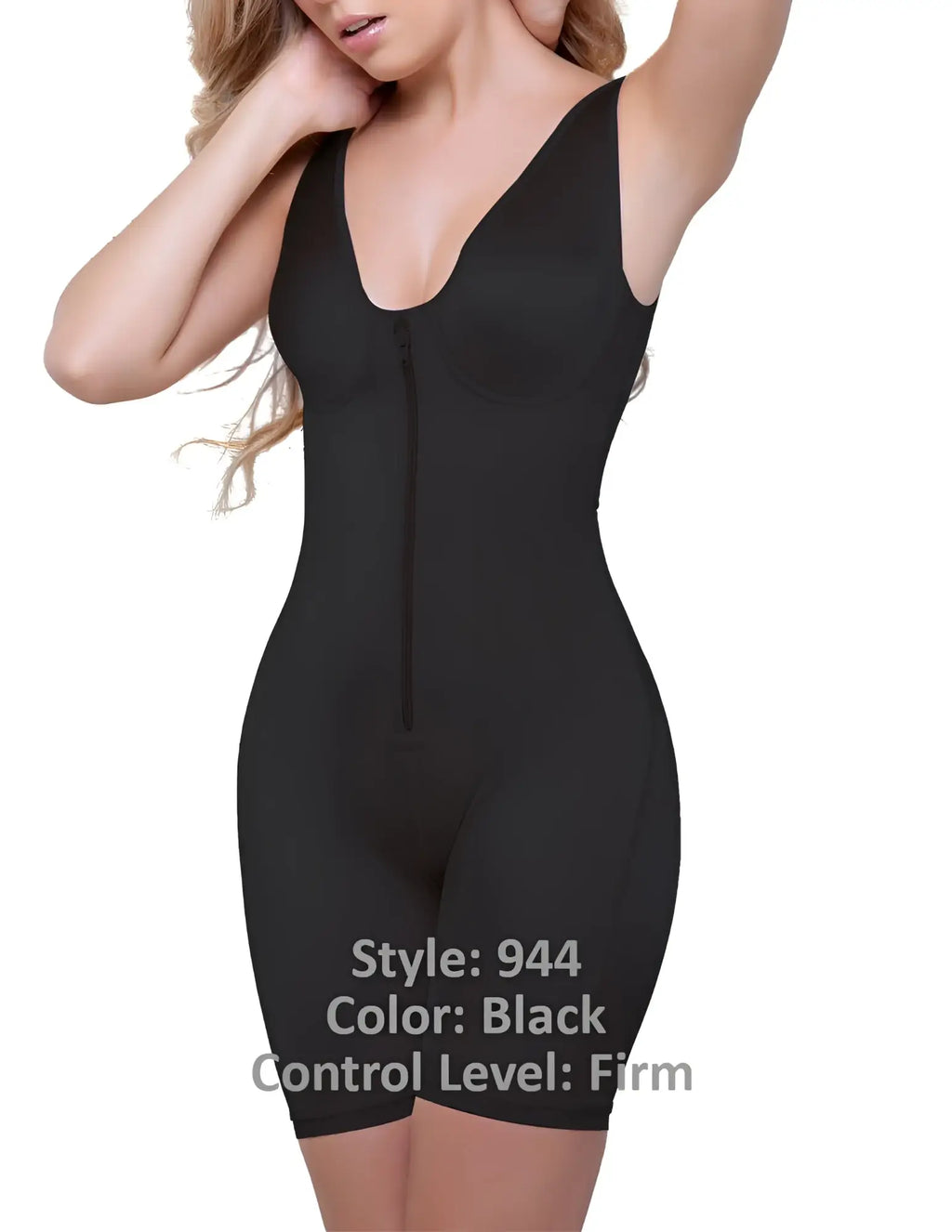 Black vedette 944 celeste firm control shapewear bodysuit with front zipper sleeveless design