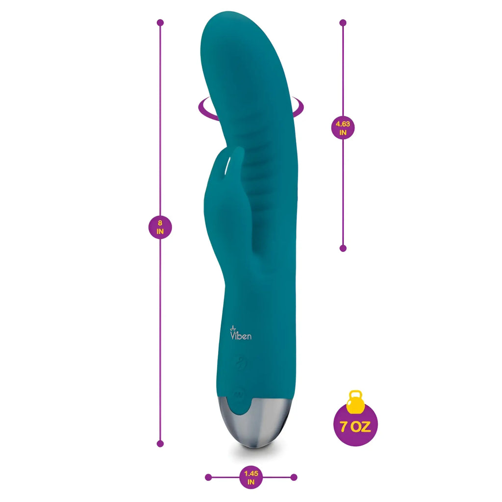 Teal viben alluring come hither rabbit vibe with silver metallic tip and textured grip for discreet personal use