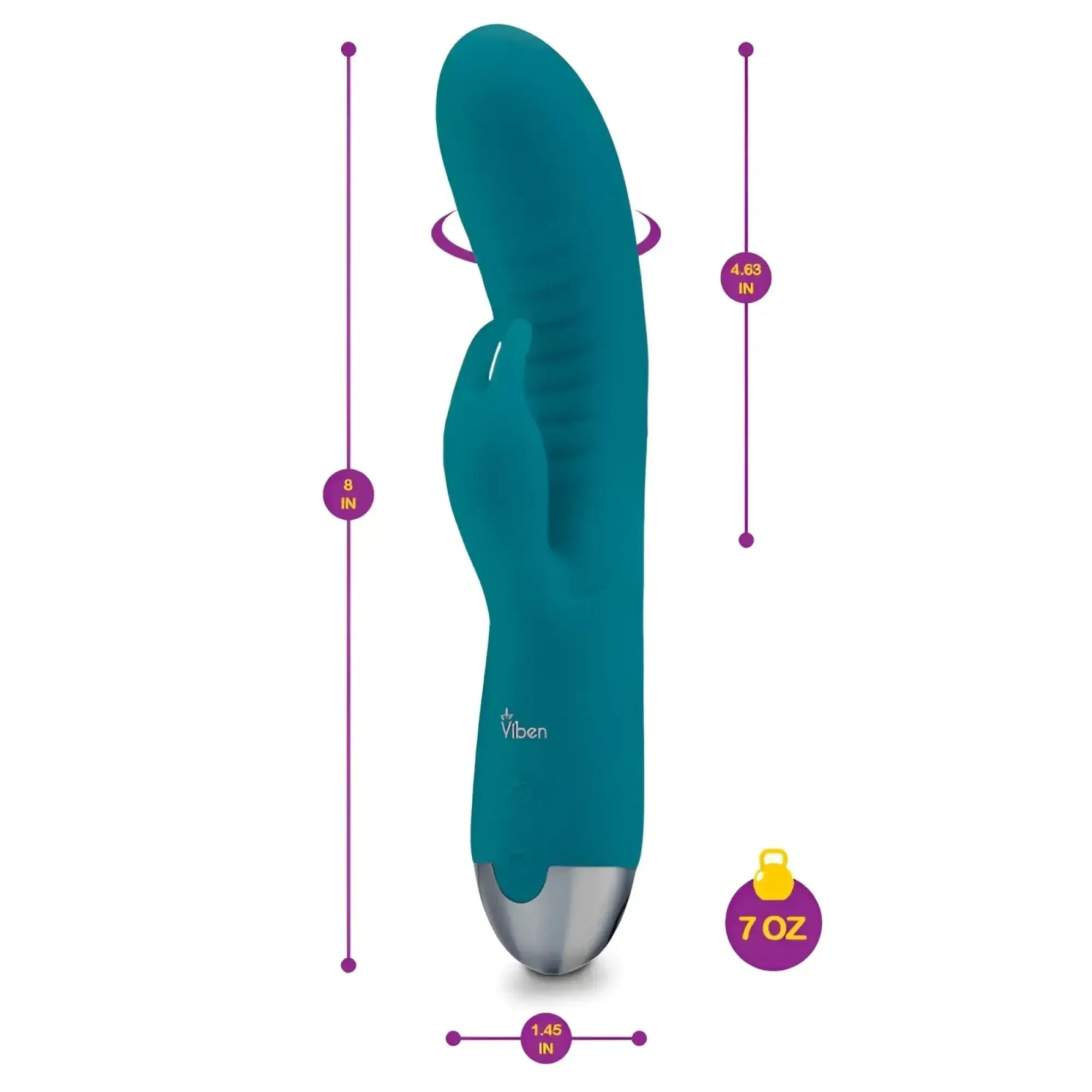 Teal viben alluring come hither rabbit vibe with silver metallic tip and textured grip for discreet personal use