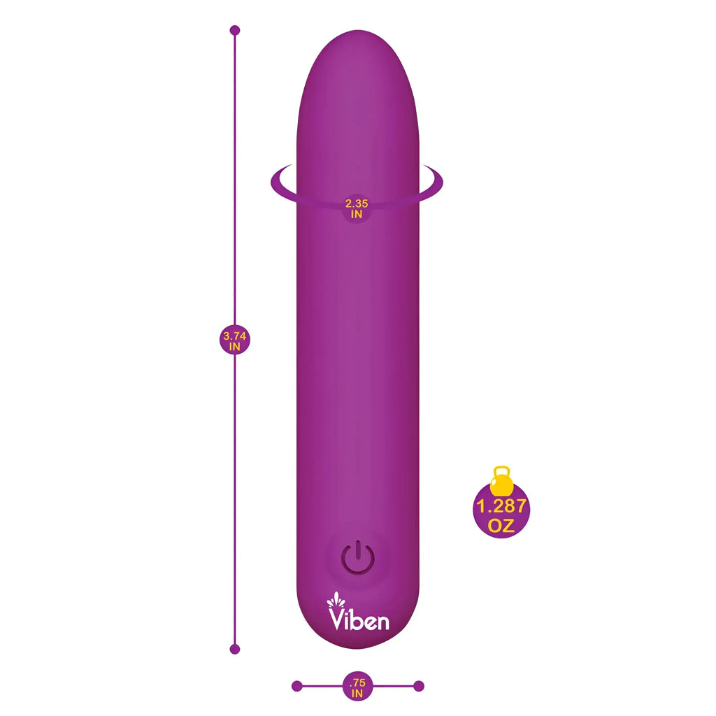 Purple viben bombshell personal massager with smooth rounded design and power button at the base USB rechargeable