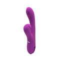 Purple silicone rechargeable thumping rabbit vibrator with sleek curved design and viben logo on handle