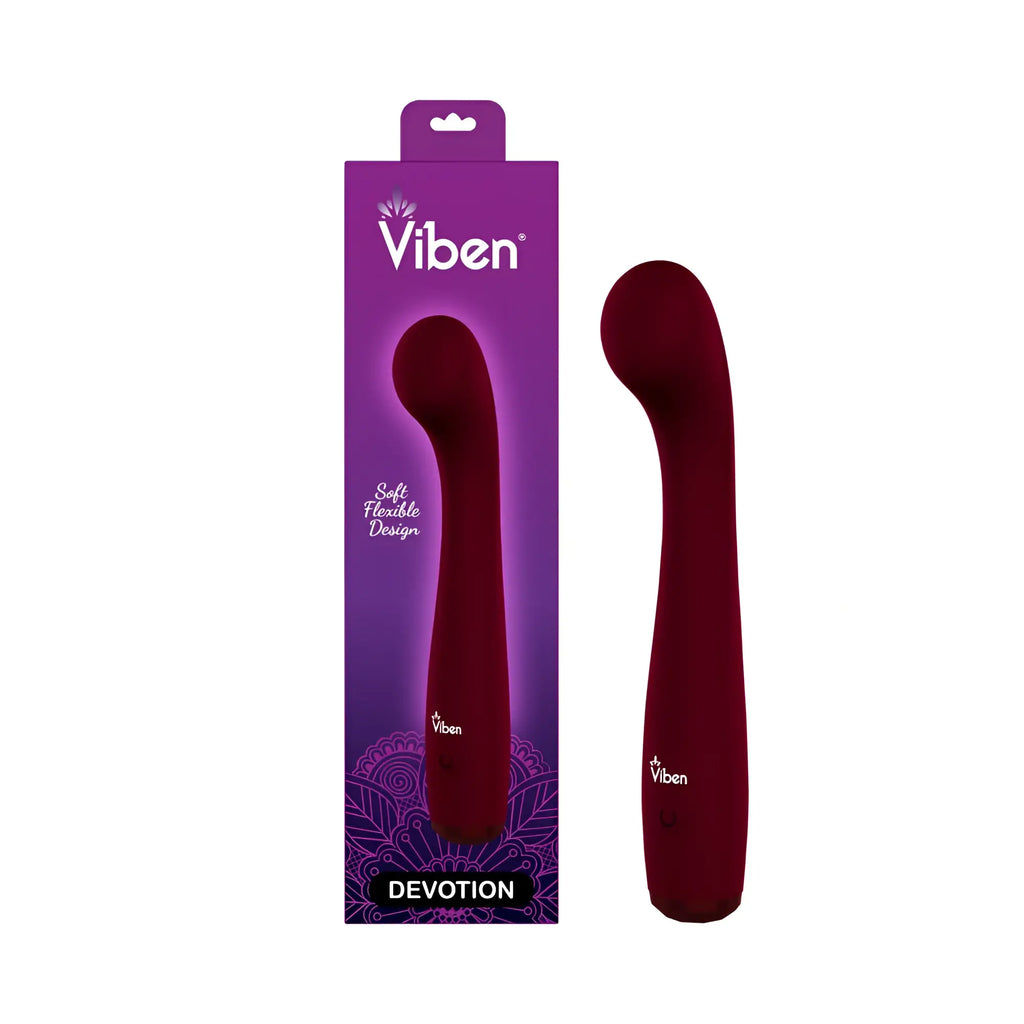 A sleek deep red Viben Viben Devotion Ruby vibrator with soft flexible design and smooth matte finish