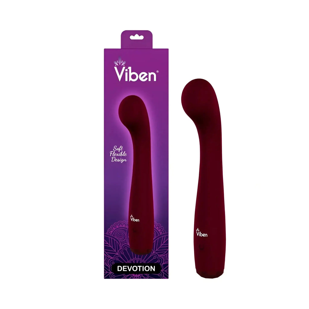 A sleek deep red Viben Viben Devotion Ruby vibrator with soft flexible design and smooth matte finish