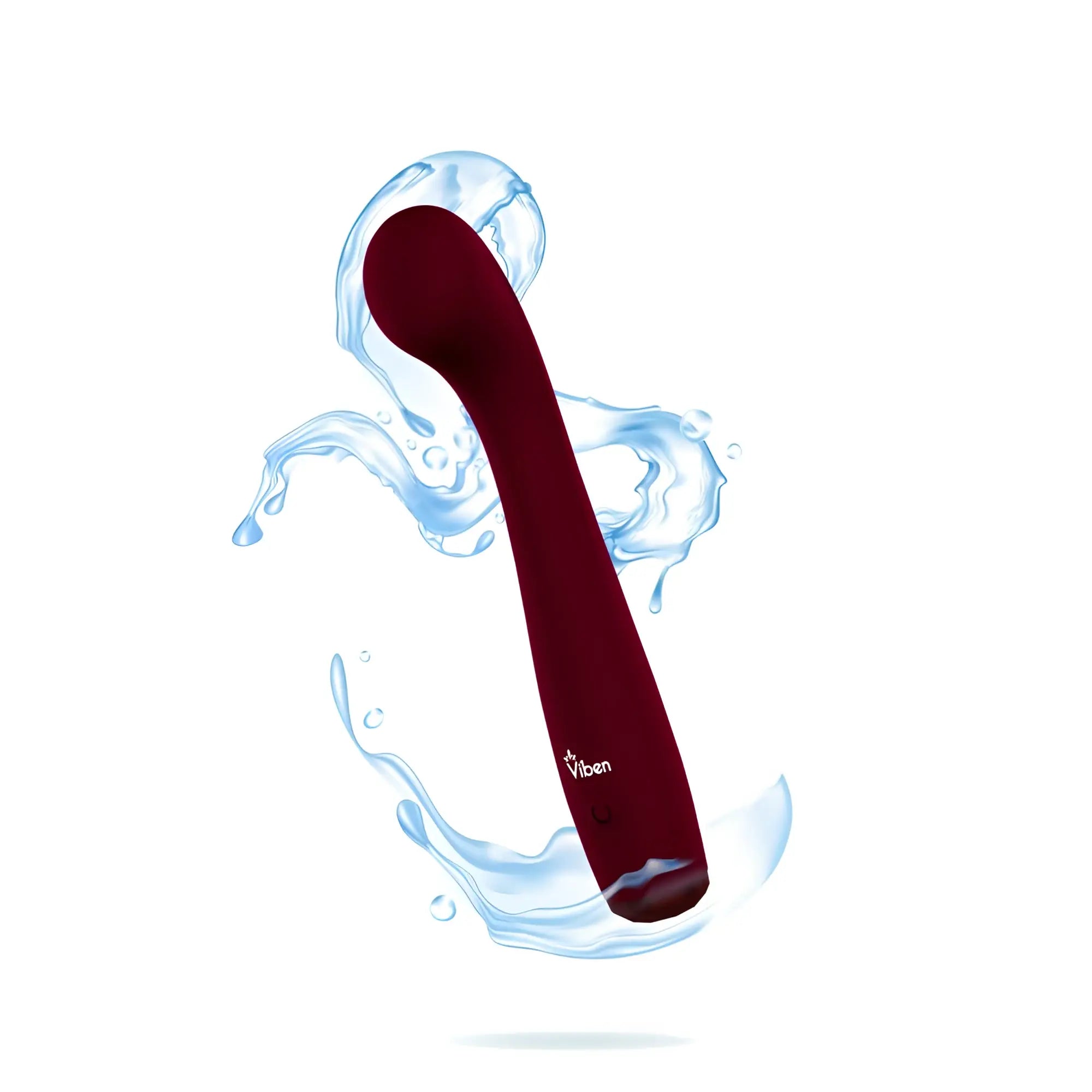 A sleek deep red Viben Devotion Ruby vibrator with a smooth curved design and glossy finish