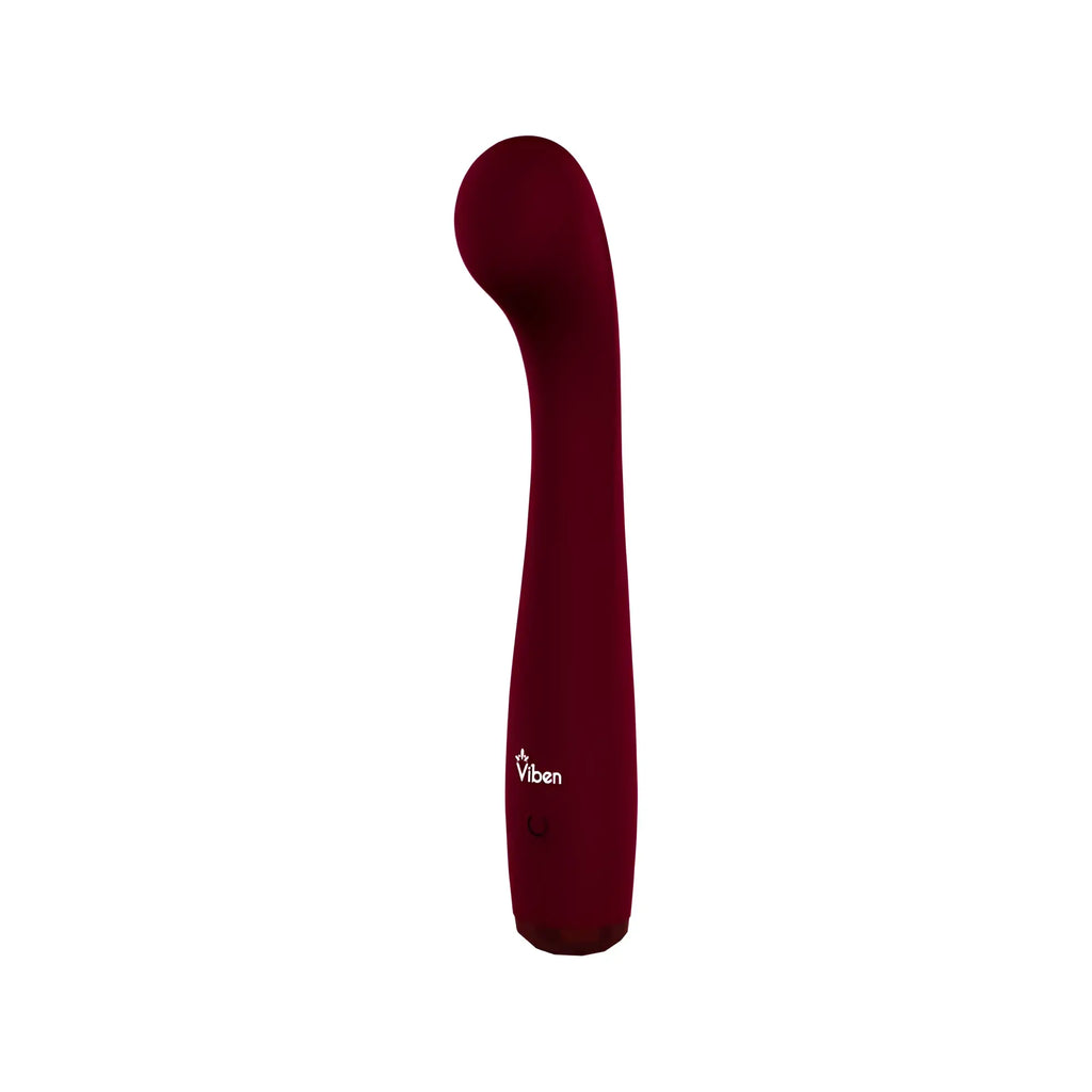 A sleek matte burgundy viben devotion ruby personal pleasure device with a curved ergonomic design