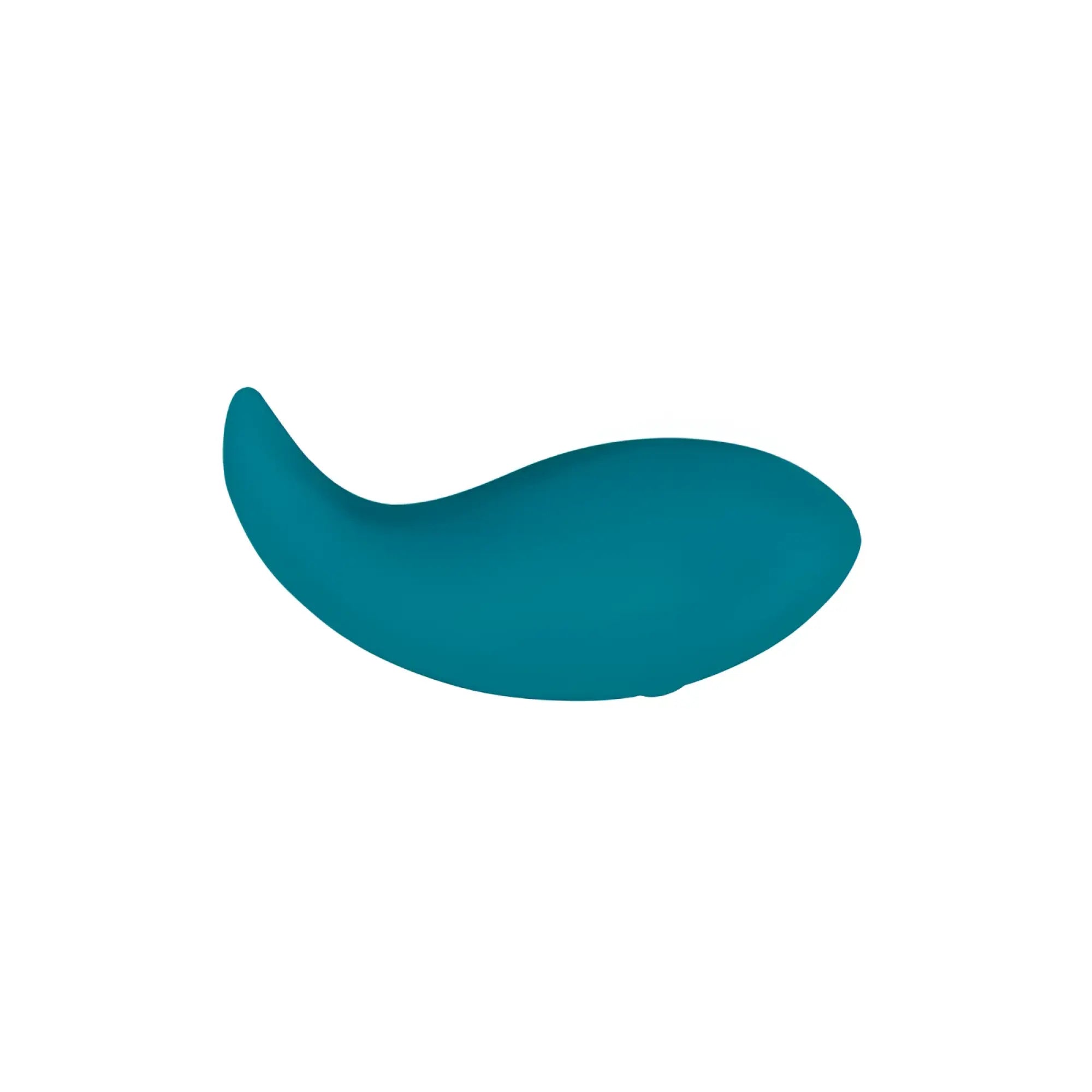 Teal smooth silicone rechargeable vibe with a curved elongated shape resembling a stylized fish for pinpoint pleasure