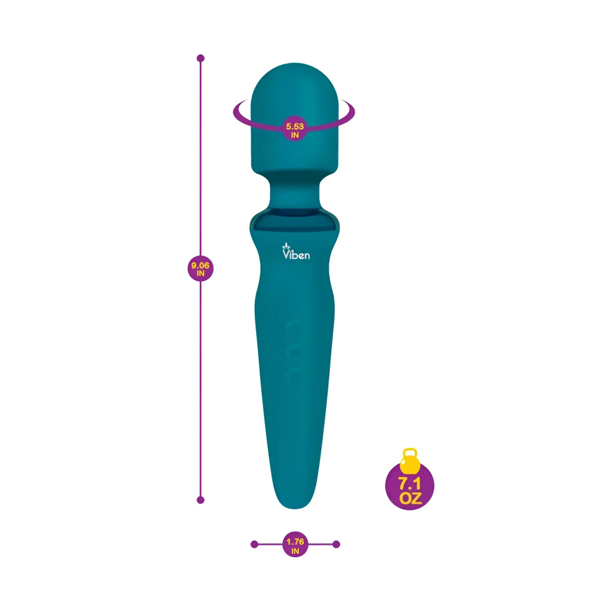 Teal viben fierce rechargeable wand massager with smooth ergonomic design and rounded head for deep muscle relief