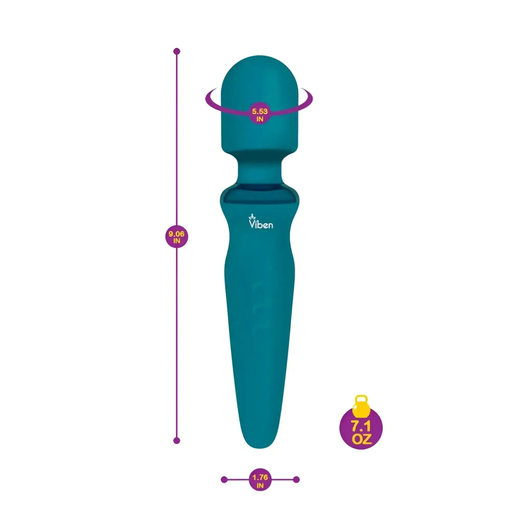 Teal viben fierce rechargeable wand massager with smooth ergonomic design and rounded head for deep muscle relief
