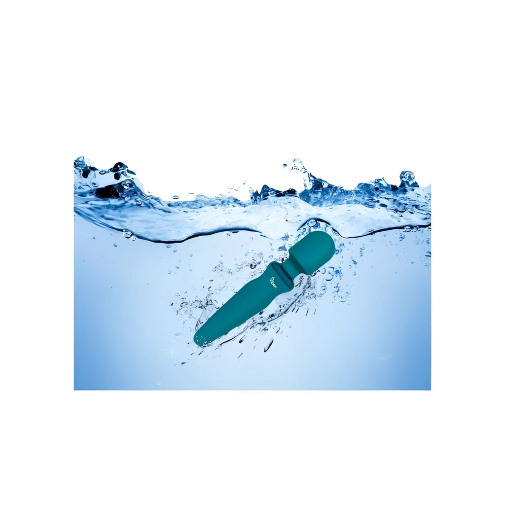 Teal silicone vibrato wand with sleek ergonomic design from viben fierce rechargeable wand massager ocean series