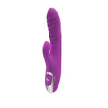 Purple silicone rabbit-shaped vibrator with silver accent and viben branding shown from the back side
