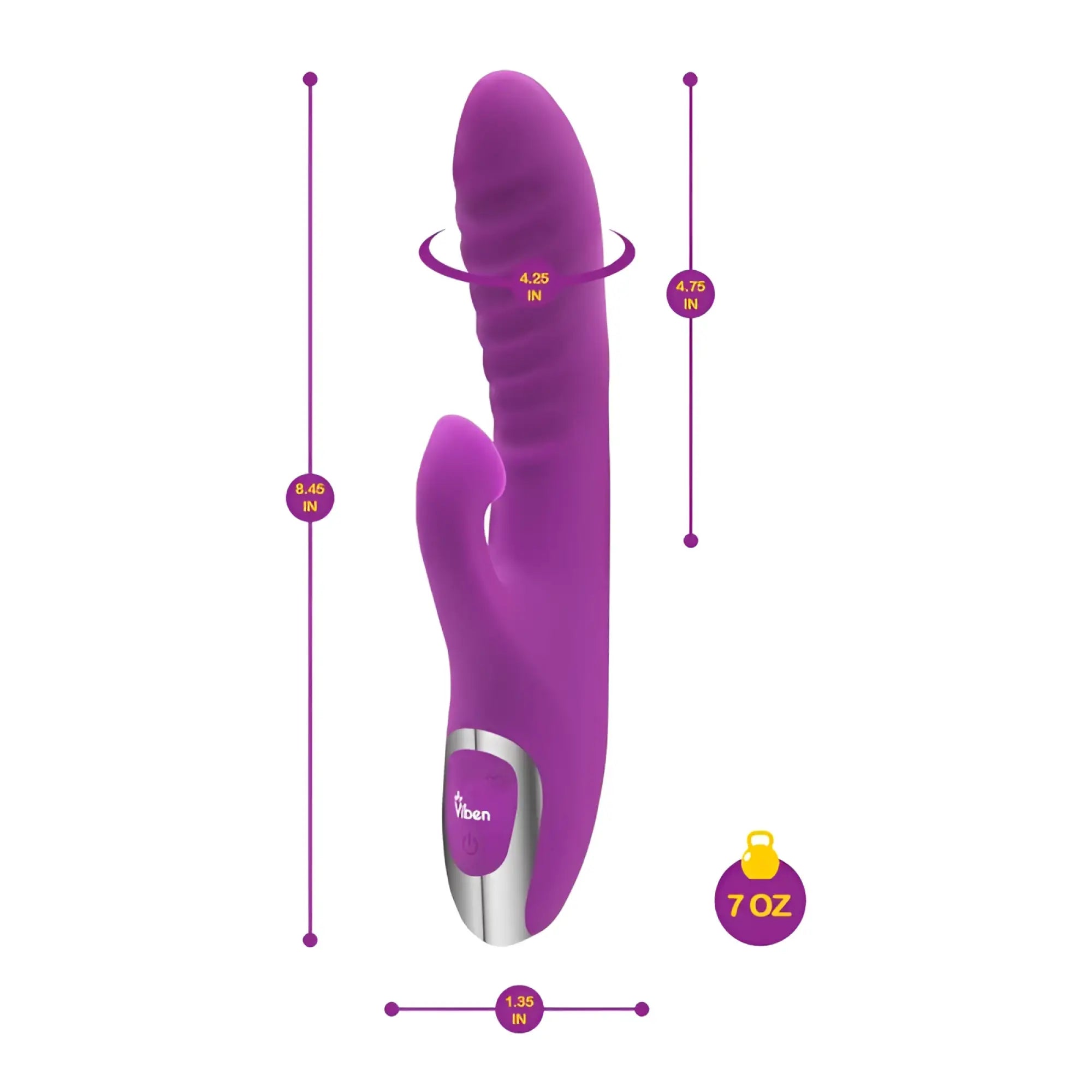 Purple silicone rabbit-shaped vibrator with silver control panel at base viben frenzy suction rabbit vibe berry