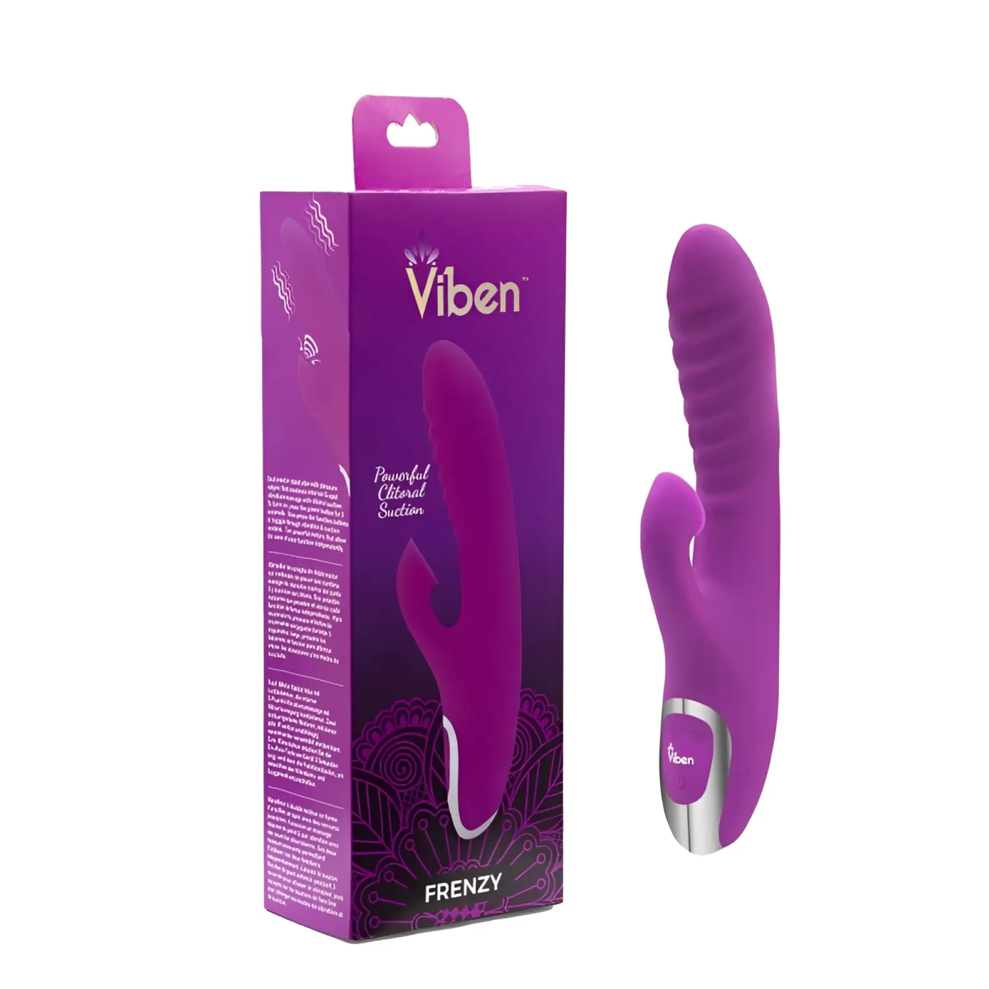 Purple viben frenzy suction rabbit vibe berry with sleek ergonomic design and silver accent at the base