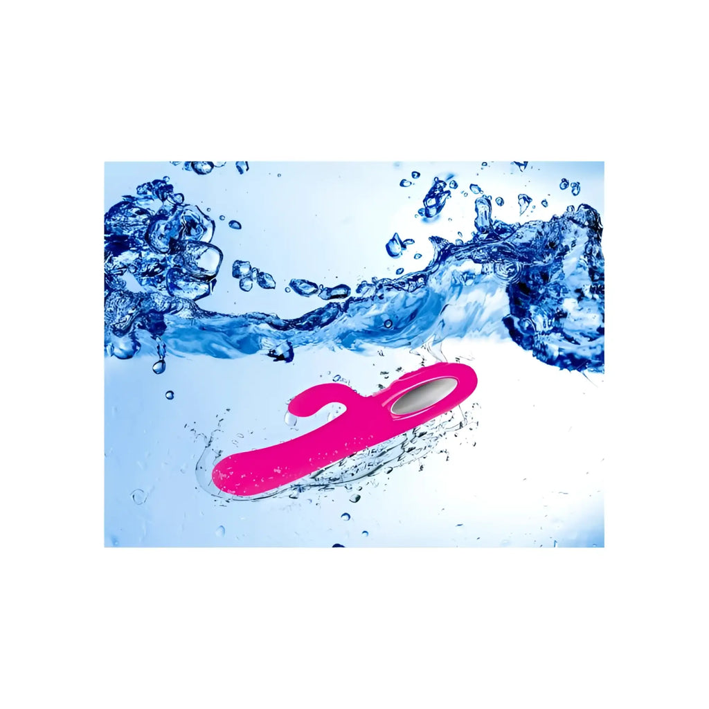 Pink silicone viben hypnotic thrusting rabbit vibe with swinging clit stim and central oval opening ergonomic design