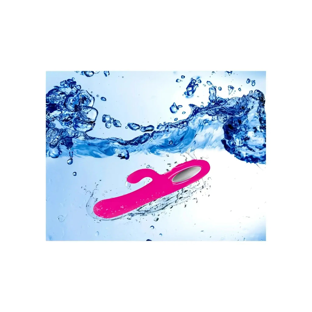 Pink silicone vibenviben hypnotic thrusting rabbit vibe with swinging clit stim and central oval opening ergonomic design