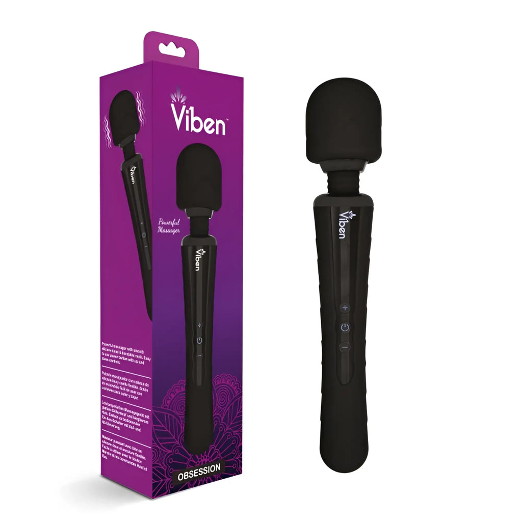 Viben obsession rechargeable wand massager in black with a sleek ergonomic design and soft-touch grip