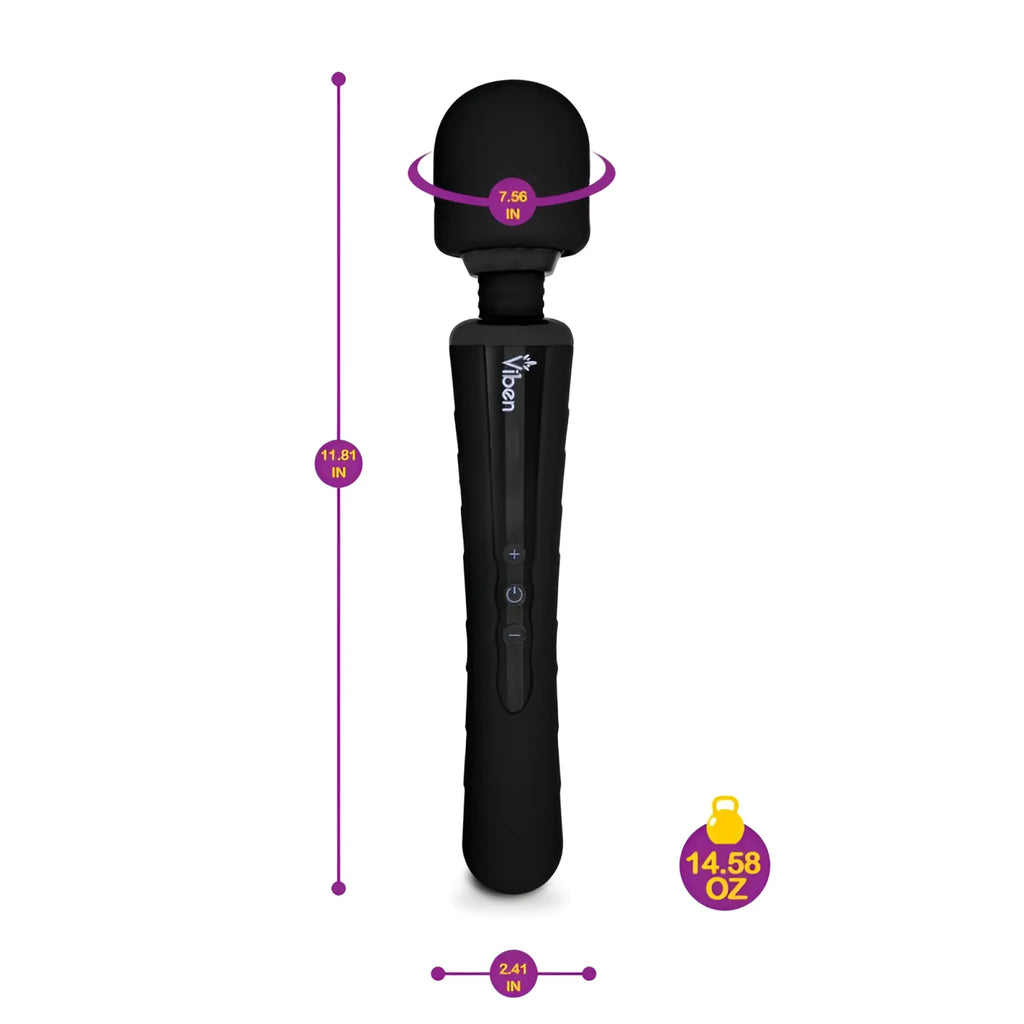 Viben viben obsession rechargeable wand massager black with rounded head and textured grip for soothing vibrations