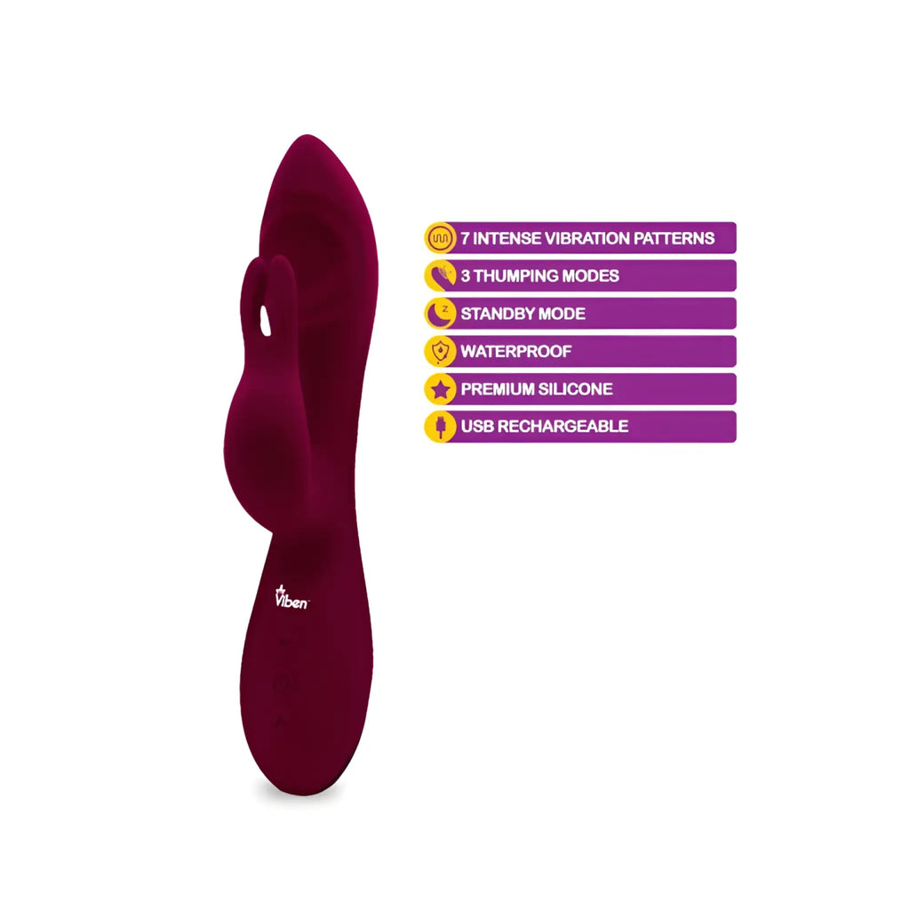 Viben Viben Pzazz rechargeable thumping rabbit ruby maroon silicone vibrational toy with ergonomic handle