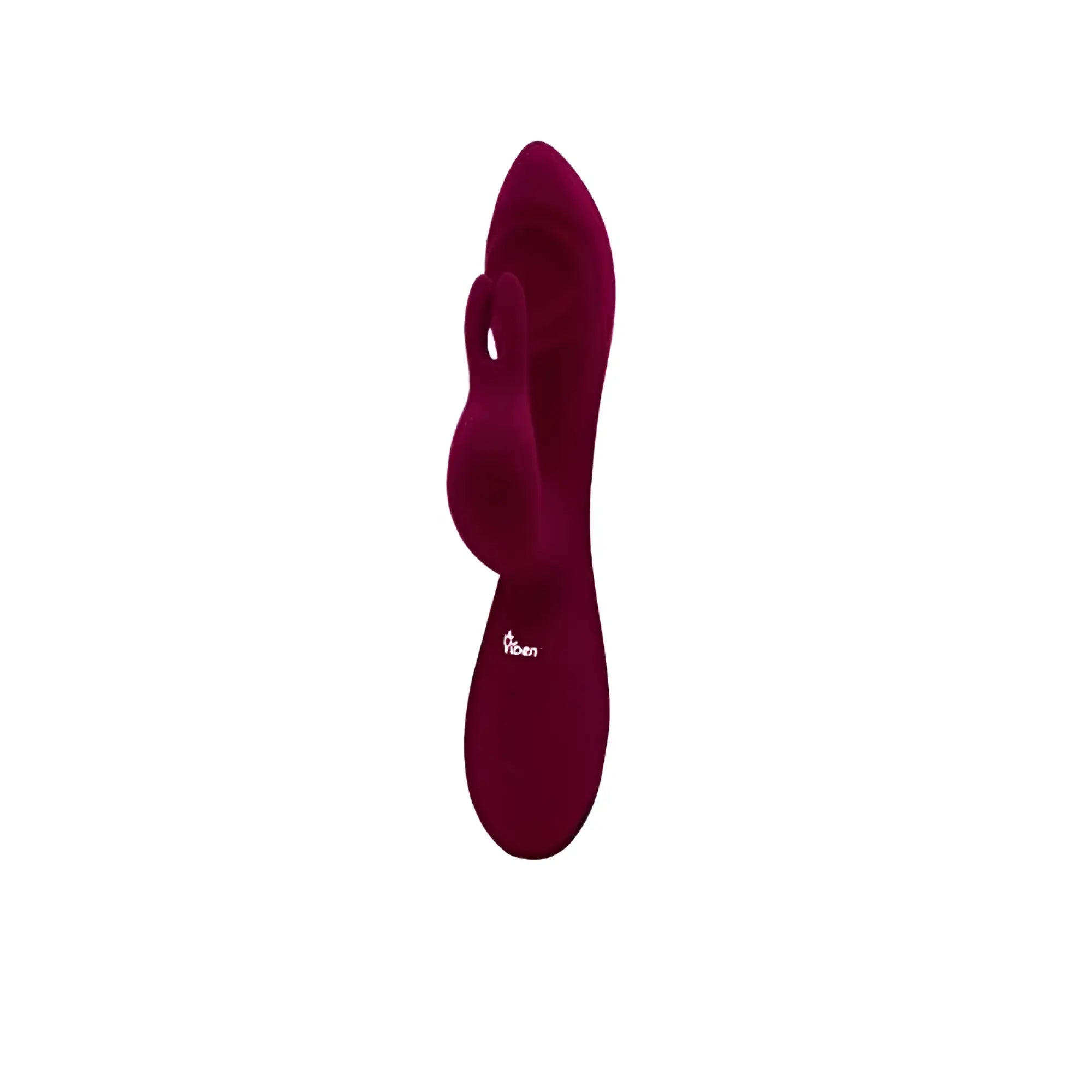 A plush deep red rabbit-shaped rechargeable vibrator with velvety texture and viben branding near its base