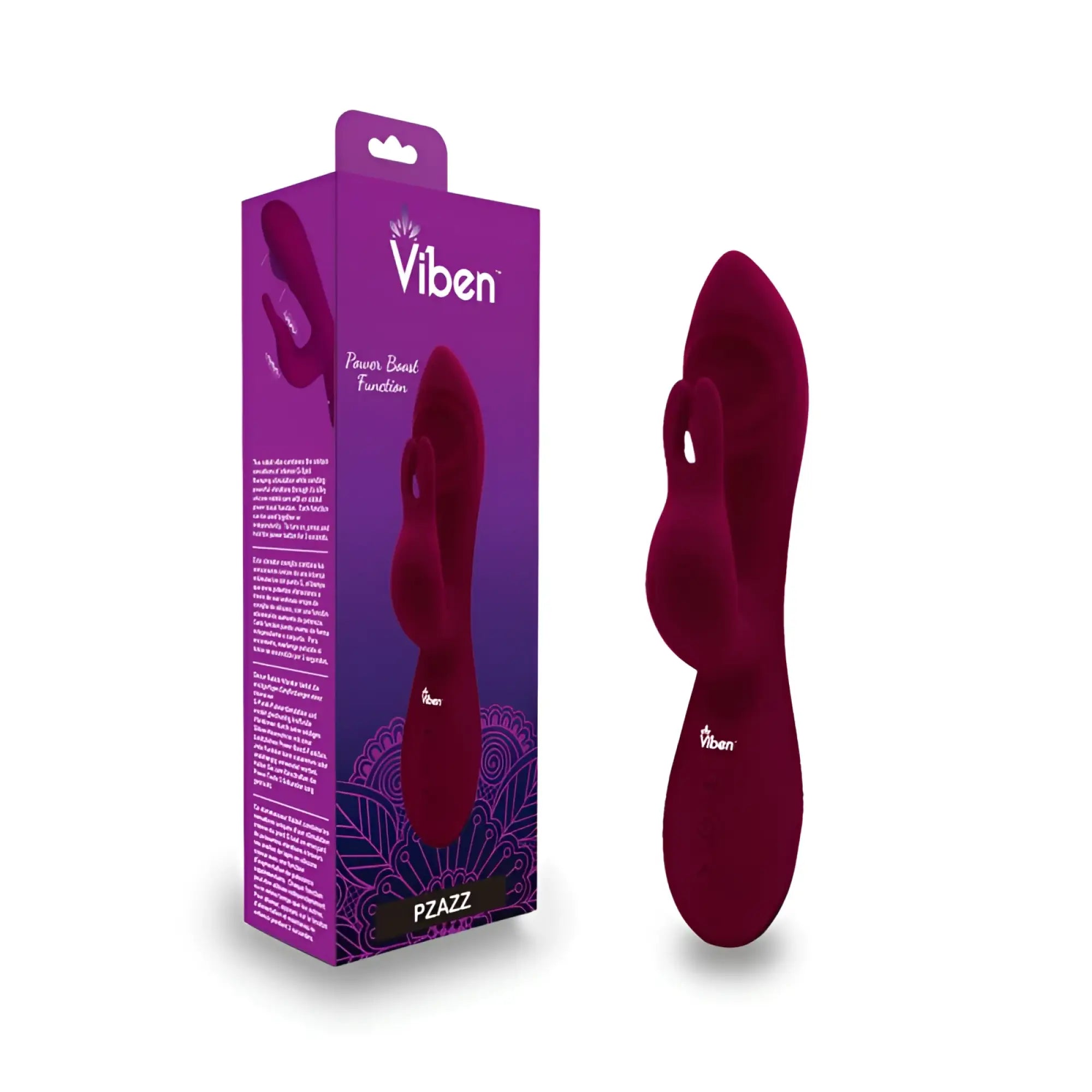 A sleek deep purple viben pzazz rechargeable thumping rabbit adult toy with smooth ergonomic design and subtle branding